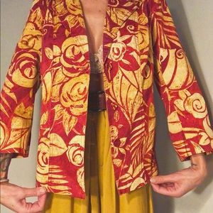 Chico’s gold and red embroidered blazer